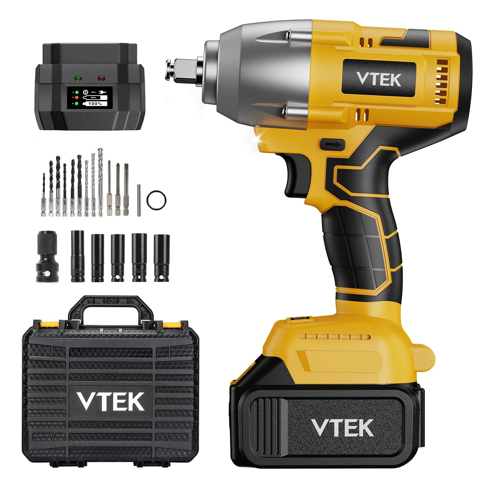 VTEK Brushless Impact Wrench 1/2 Inch Chuck,Max Torque 700N.m Cordless Impact Wrench 515 ft-lbs,Impact Gun for Car Tiers