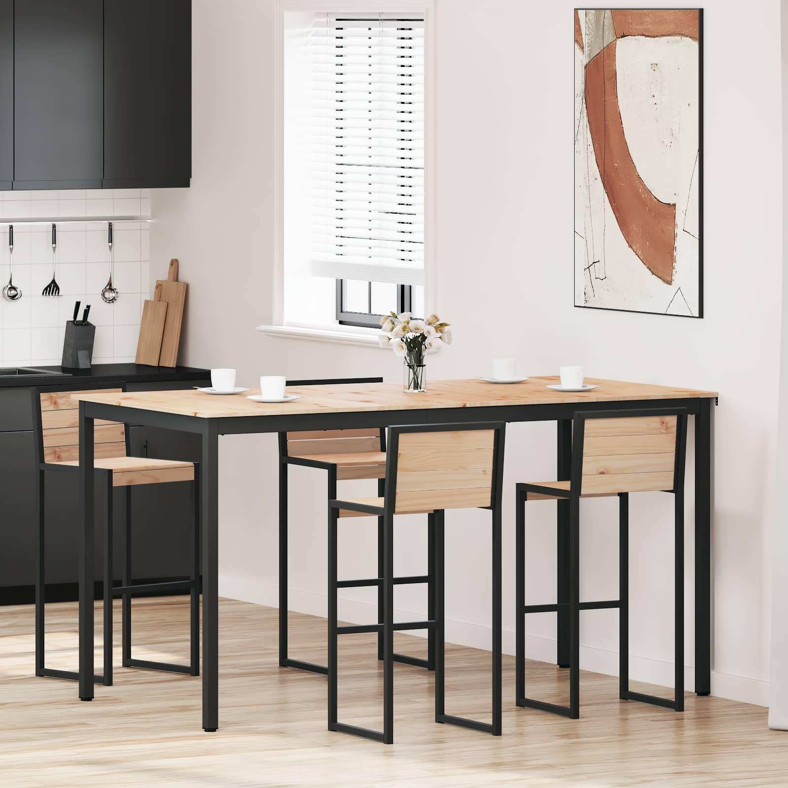 Table de bar en pin massif 200x100 cm de grande taille pour cuisine