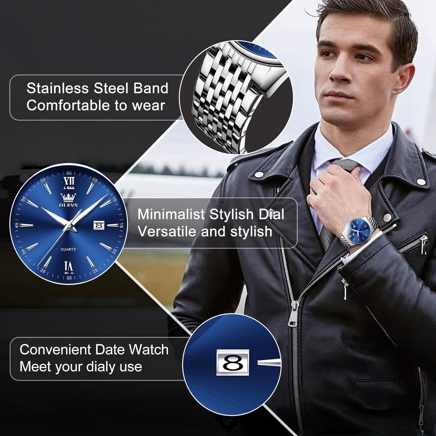 OLEVS Mens Watches Dress Waterproof Watch with Date Day Analog Quartz Casual Wrist Watch Large Number Classic Luxury Luminous Scales 41mm Big Face Easy Read Reloj para Hombre - Image 3