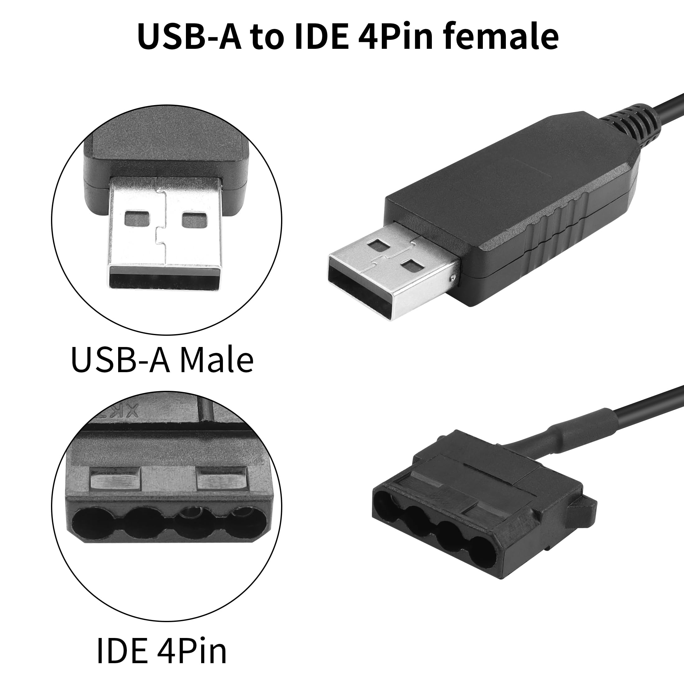 PNGKNYOCN USB-auf-4-PIN Lüfteradapter – 0,5 M, Step-Up-Kabel Für PC-Lüfter – Mit Ein/Aus-Schalter
