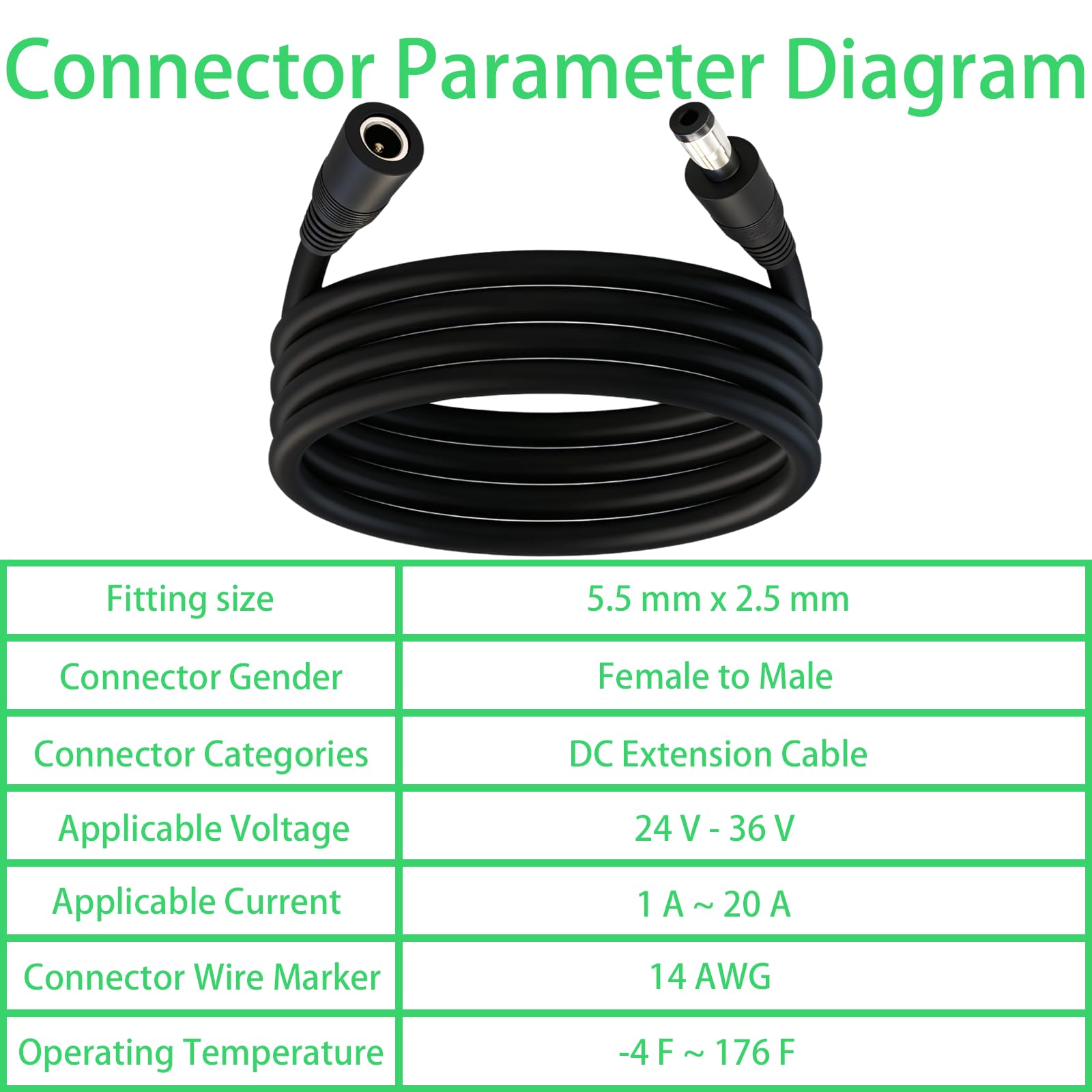 Connecteur femelle vers mâle de 5,5 mm × 2,5 mm, câble d'extension d'alimentation CC 14 AWG de 2,5 m, adapté pour les caméras de surveillance, les banques d'alimentation portables et les équipements