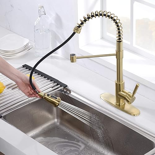 Miniatura 6 de SOKA Grifo de cocina con rociador desplegable de una sola manija, para casa rodante, comercial, de arco alto, estilo industrial, apto para 1 y 3