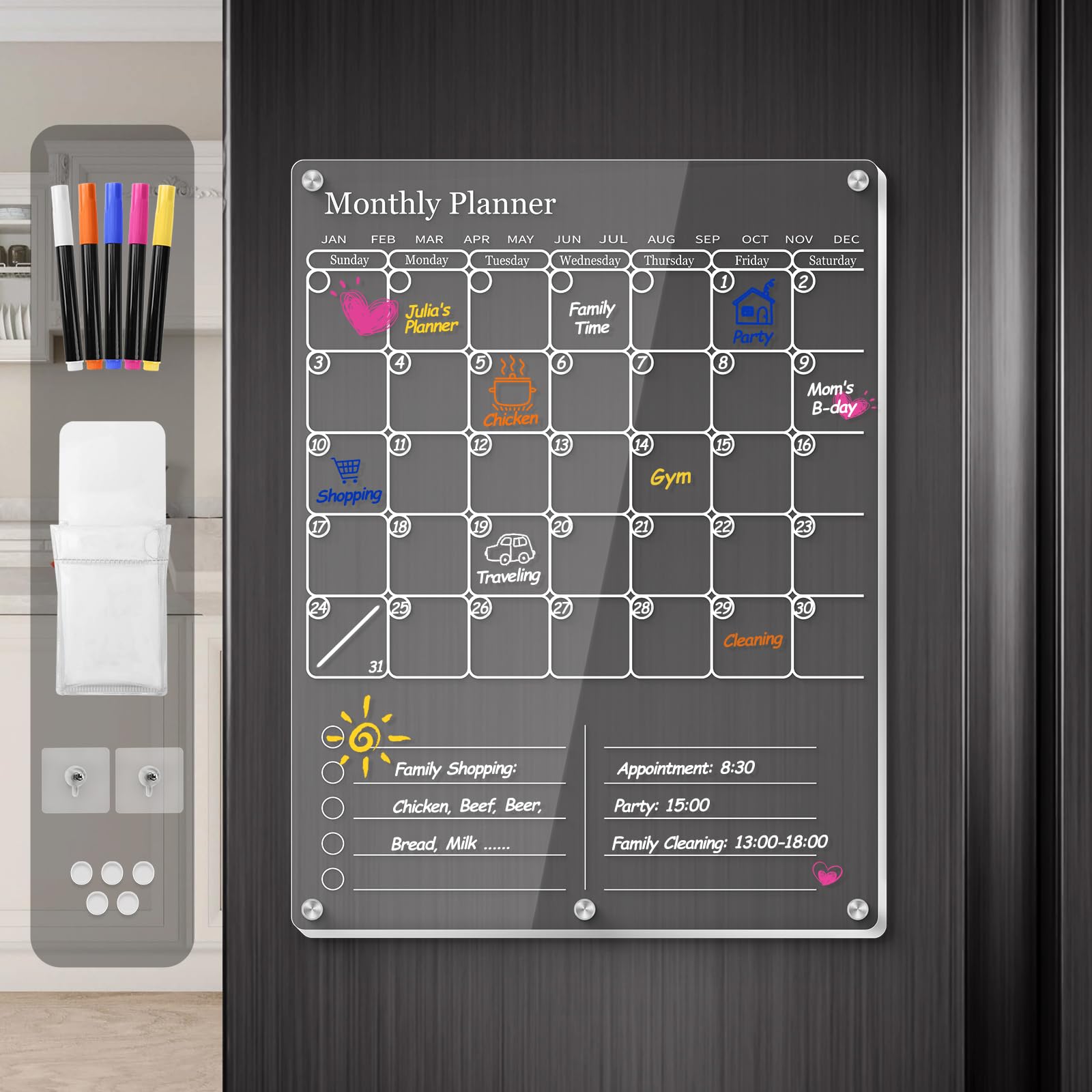IDEATECH  Acrylic Magnetic Fridge Calendar