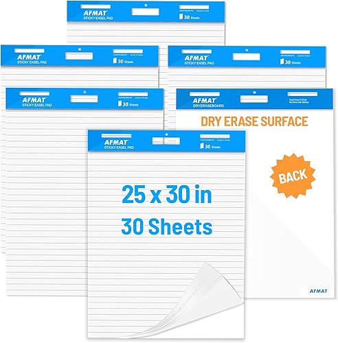 AFMAT Almohadilla de caballete adhesivo, papel gráfico con 6 blocs, 25 x 30 pulgadas, 30 hojas/bloc, papel blanco súper grande, ideal para