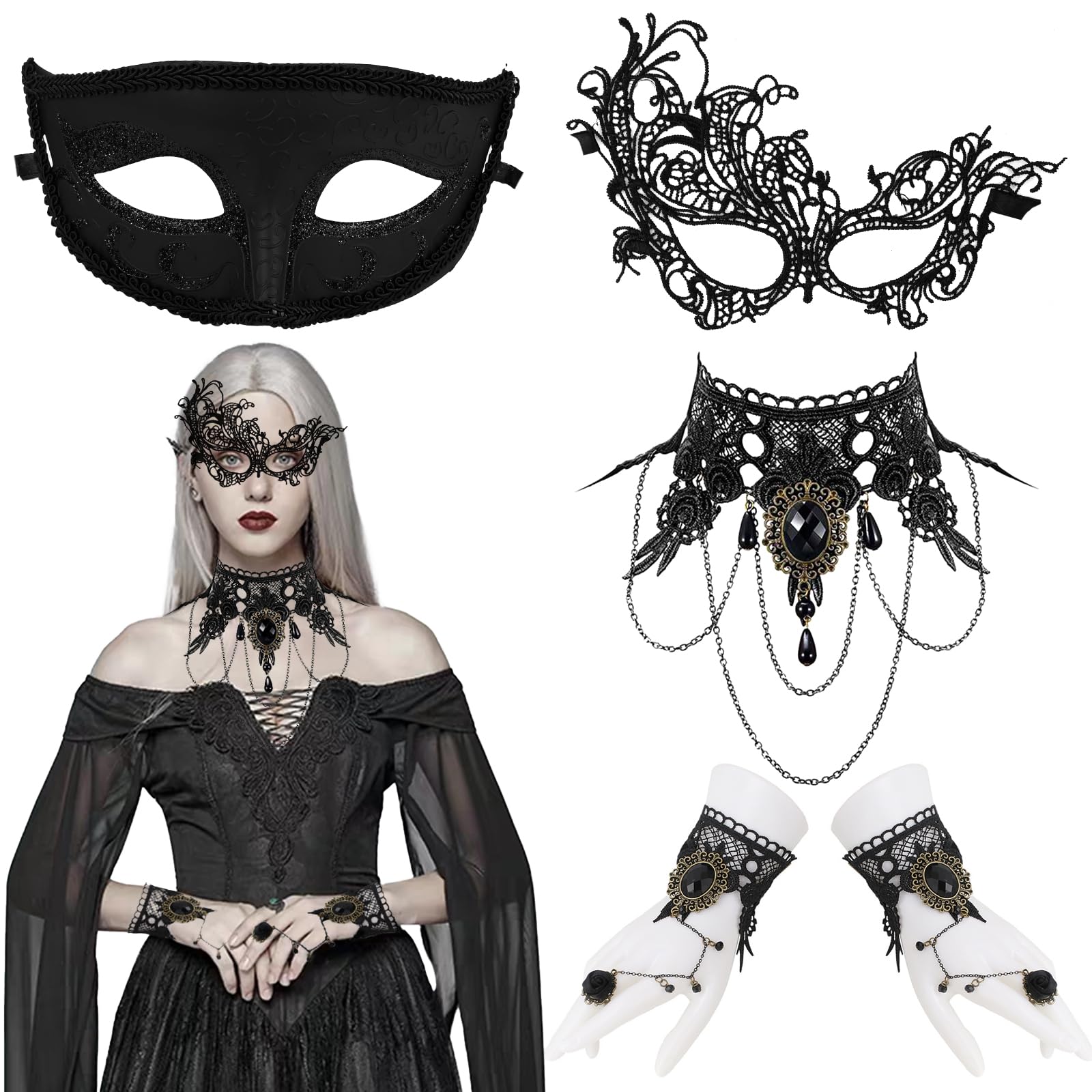 Maskerade-Maske Für Damen & Herren – Venezianische Spitzenmaske Für Halloween, Karneval & Bälle | Elegantes Paar-Design