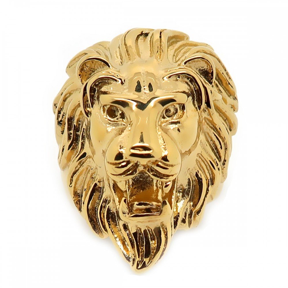 BOBIJOO JEWELRYAnillo Anillo anillo de Hombre de cabeza de León Gitana Gitana Circo Chapado en Oro de Acero de Plata-tono