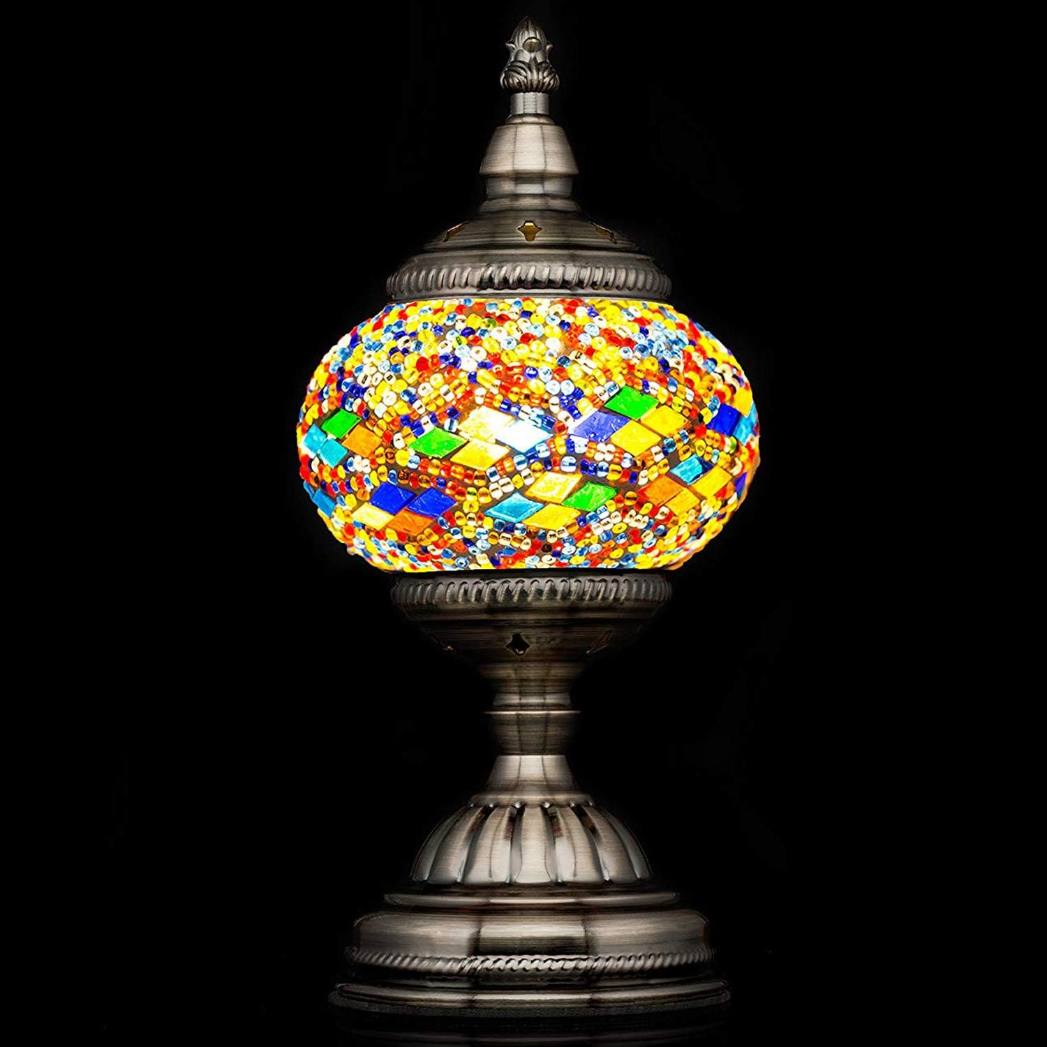Aolun Mosaic Lamp-Handmade Turkish Mosaic Table Lamp with Mosaic Lantern,Bronze Base,Unique Table Lamp for Room Decoration