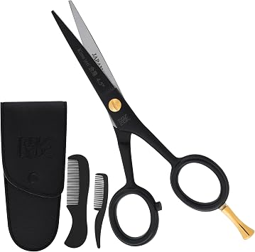 4.5" RnK Moustache & Beard Scissors - 4.5 inch Japanese Stainless Steel Moustache Scissors with Moustache Comb & Pouch, Precision Grooming Tools for Men Featuring Razer Sharp Hand honned Edge