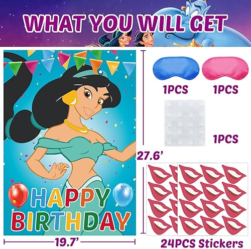 Miniatura 2 de Suministros de fiesta de cumpleaños de princesa jazmín, decoración de fiesta de cumpleaños de princesa jazmín, juego de pines, póster grande para