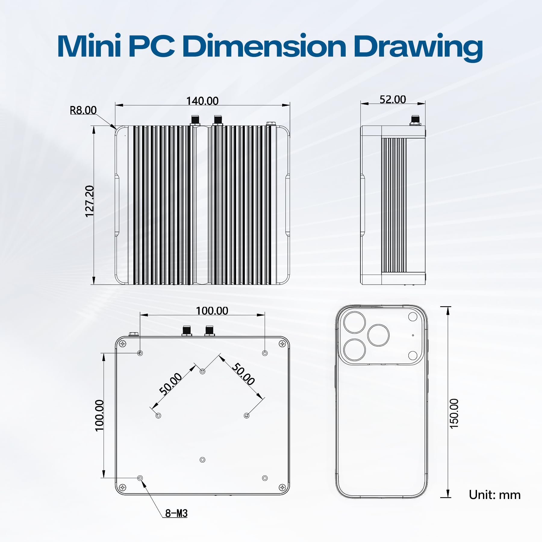 Mini PC Fanless,PC industriale senza ventole i5-1235U(10 Core/12 Thread),Display 4K HDMI+VGA,2RS232 Seriale,2RJ45 LAN,6USB,Windows 11 Pro,Auto Power On & WOL,Case in Metallo(16GB RAM 1TB SSD)