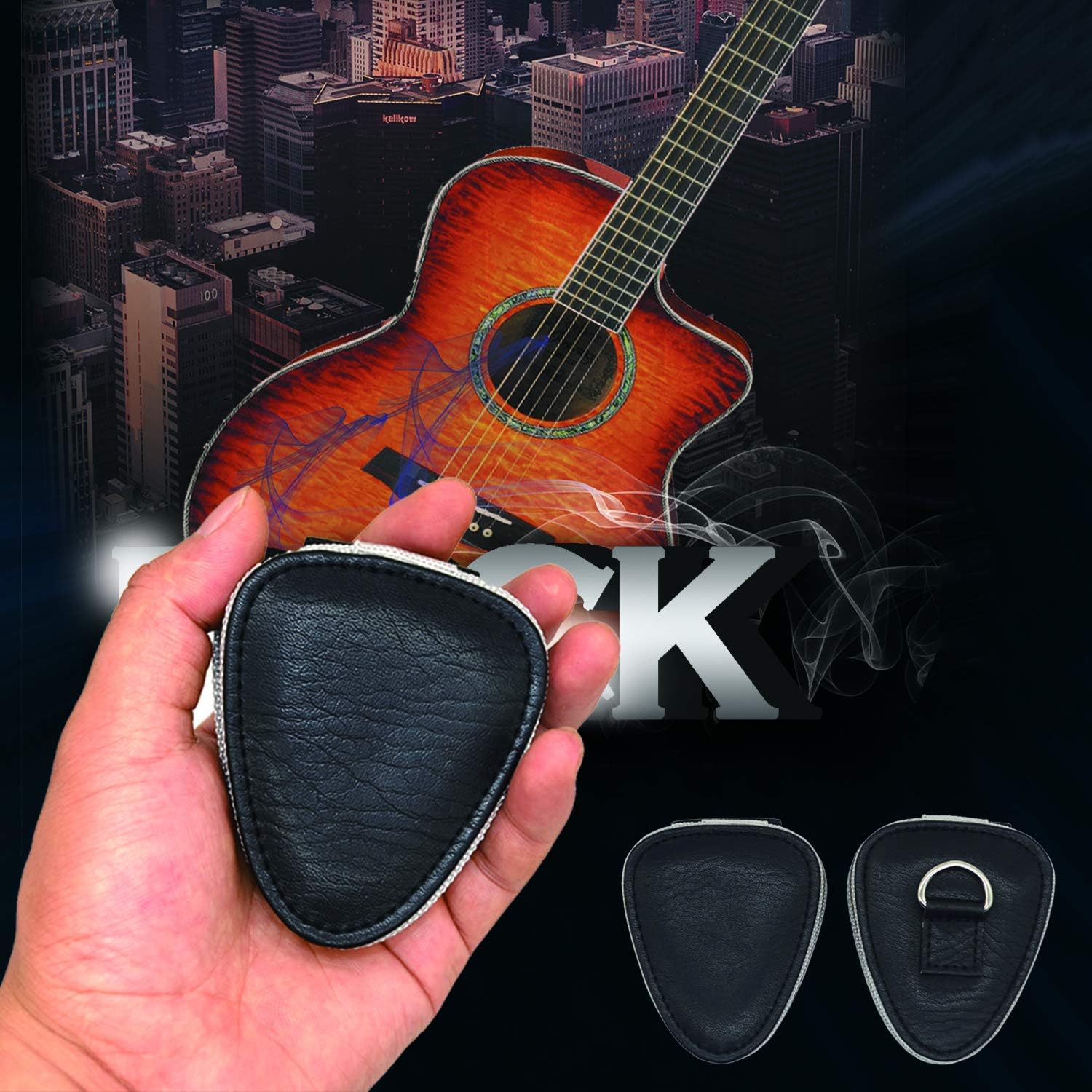 Guitar Picks Holder Case with 6 Guitar Picks PU Leather Mini Size Guitar Plectrums Case Bag Gift for Guitar Players image 2