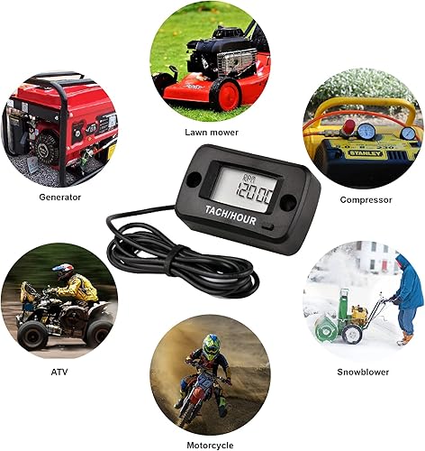 Miniatura 6 de HonorMeet Tacómetro digital de horas de cortacésped, tacómetro de motor pequeño con pantalla de RPM y RPM máximas en tiempo real, diseño de