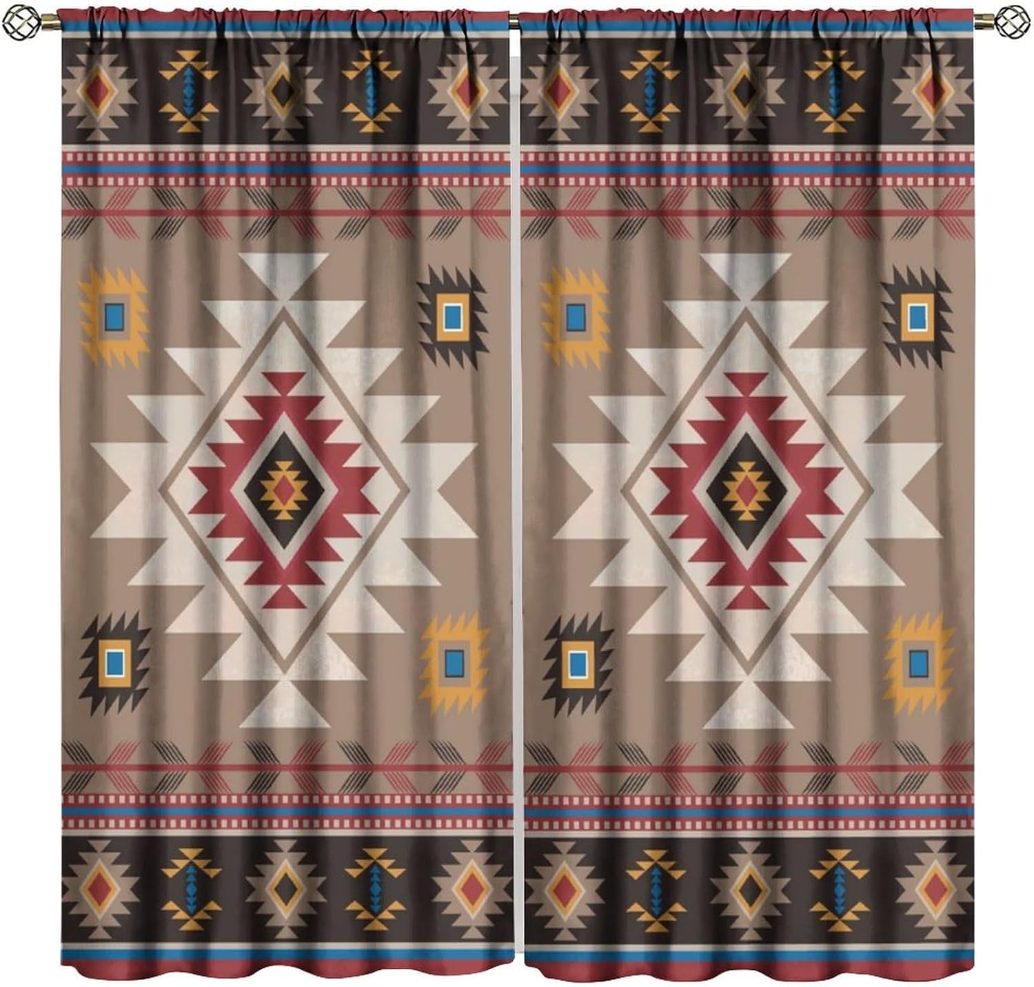 Southwestern Blackout Curtains Vintage Black White Rustic Style Aztec Western Tribal Navajo Native Art Print for Bedroom Living Room Decor Rod Pocket Window Drape 42x45in