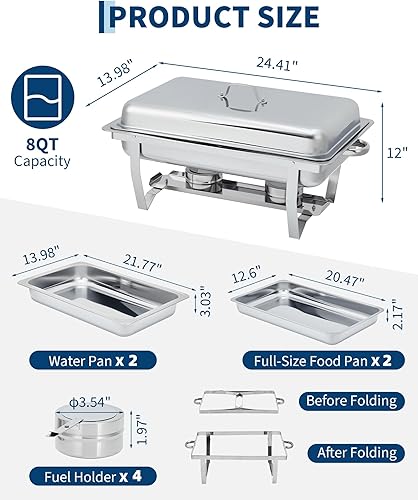 Miniatura 5 de GarveeHome Platos de roce para buffet, paquete de 2 unidades, de acero inoxidable de 8 cuartos de galón y calentadores de buffet con tapa,