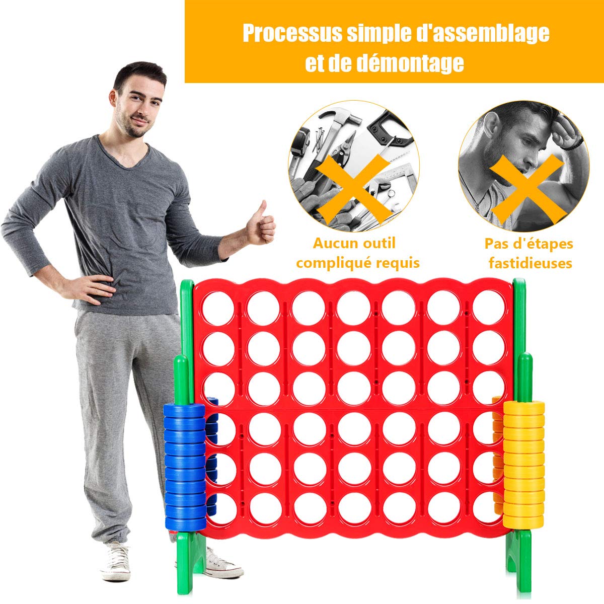 GOPLUS Puissance 4 Géant,Jeu de Société Puissance 4 avec 42 Anneaux et Curseurs pour Redémarrage Rapide, Jeu de Stratégie pour Enfants, 120 x 42 x 104 cm, Vert