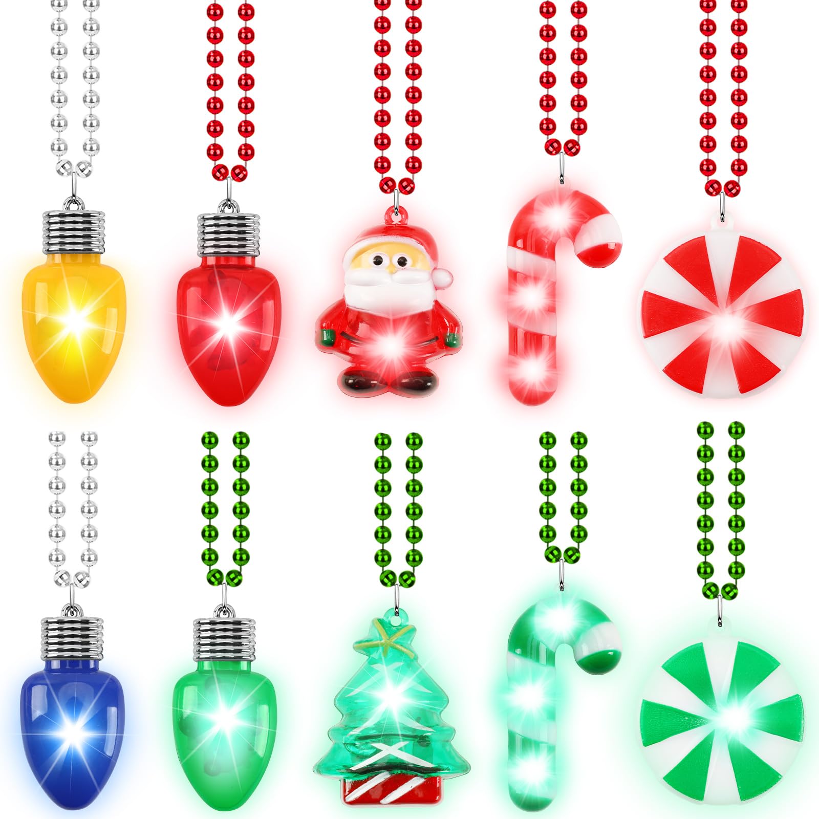 Collier lumineux DEL Noël JULBEAR lot 10 perles avec 6 modes