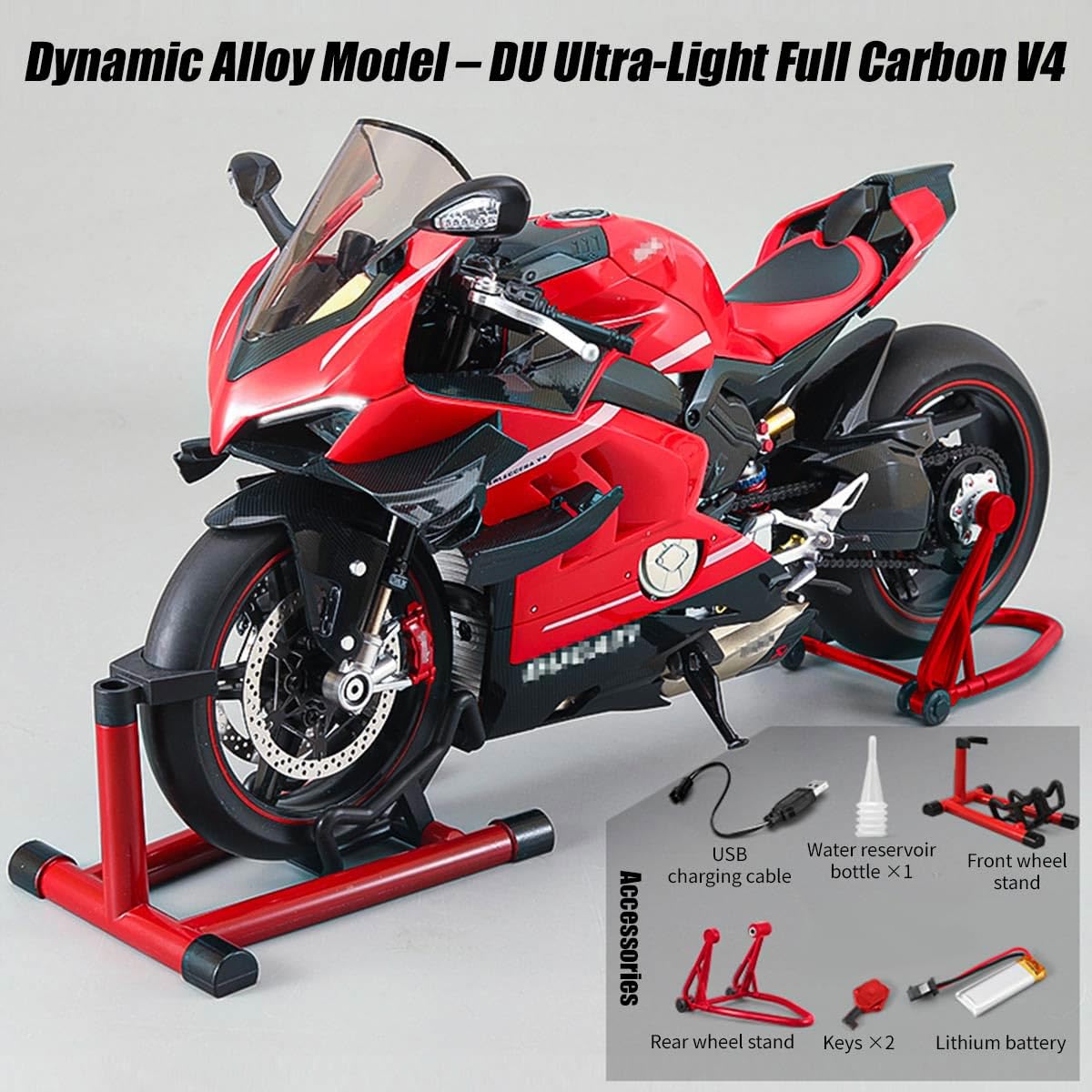 1:7 Maßstab Motorradmodell, Simulations Rennwagen mit Zündsystem & Rauchfunktion, Detaillierte Sportler Replika für Sammler and Fans(V4 Top Edition)