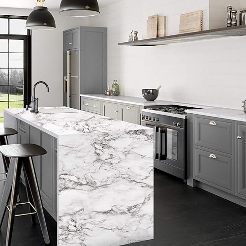 Miniatura 2 de Mecpar Papel tapiz de mármol, 17.7 pulgadas x 98.43 pies, papel de contacto de mármol gris y blanco, papel tapiz autoadhesivo extraíble para