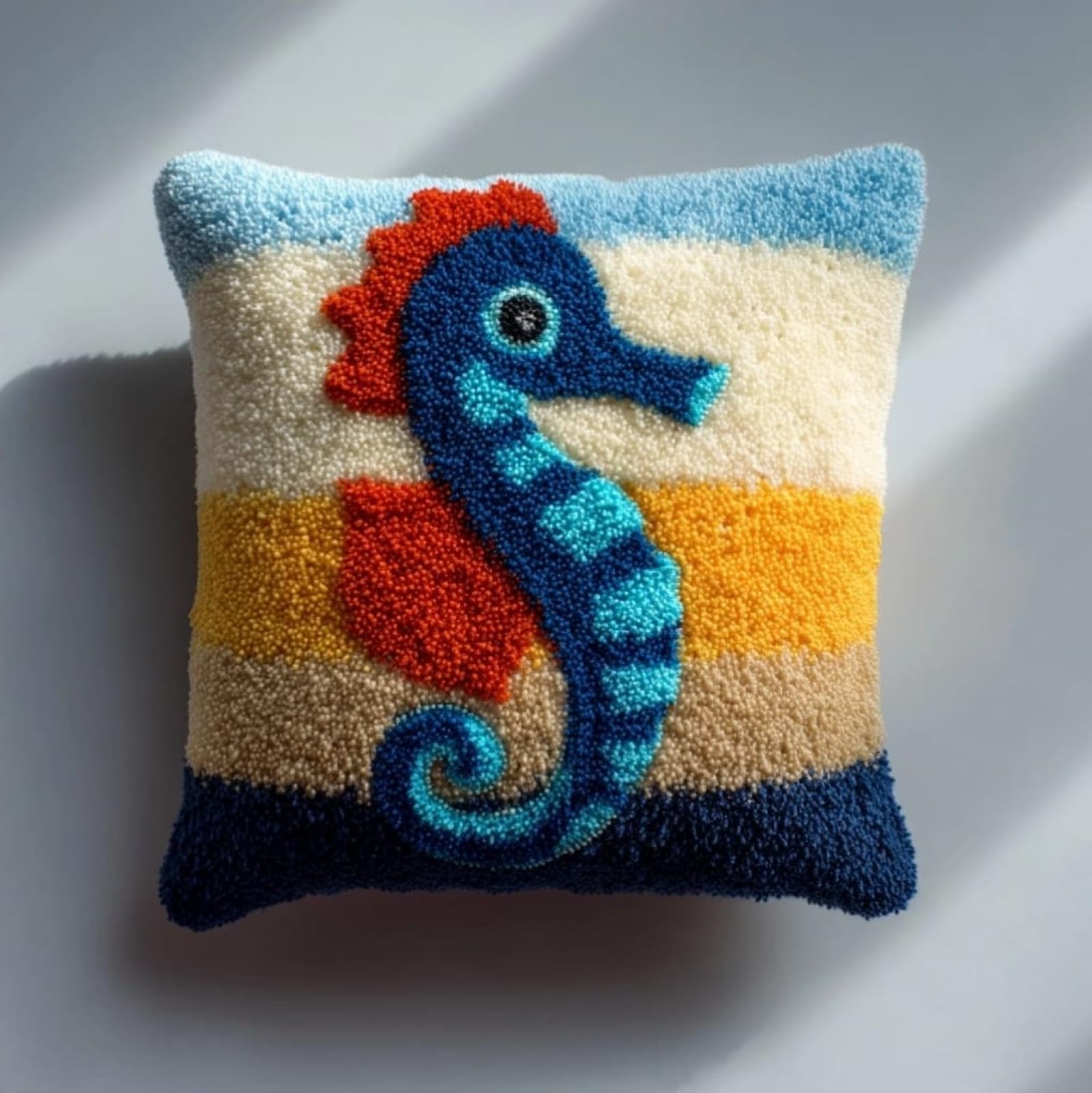 Axiangzik Women's Latch Hook Pillow Kits With Yarn,Cartoon Seahorse Complete Diy Cushion Making Craft Kits,43X43cm Latch Hook Adult Craft Kits For