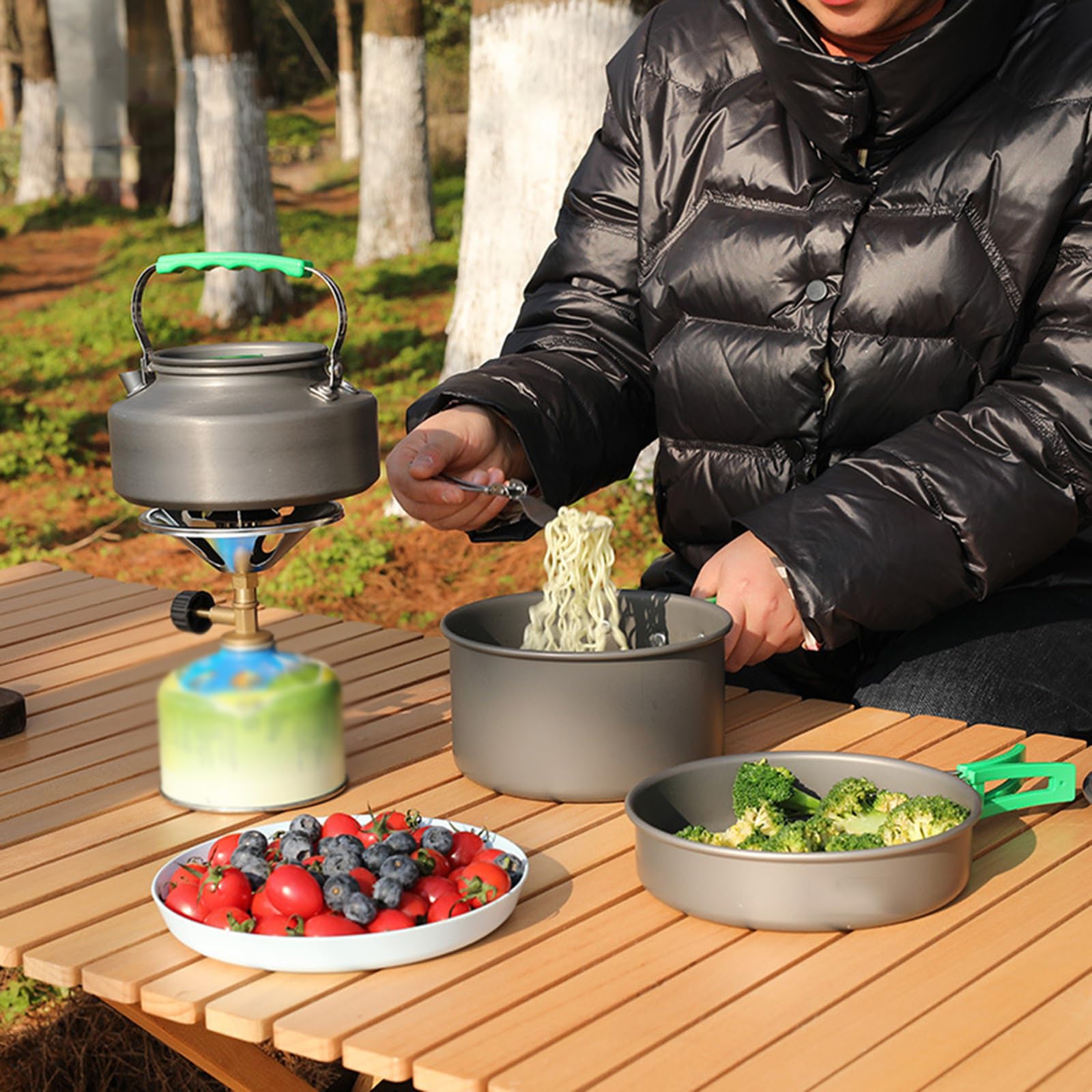 Camping Kochset Für 3-5 Personen Camping Kochgeschirr Set Mit Camping Topf Camping Bratpfanne Und Teekannen Faltbare Kochtopf Set Für Outdoor Picknick Camping Wandern