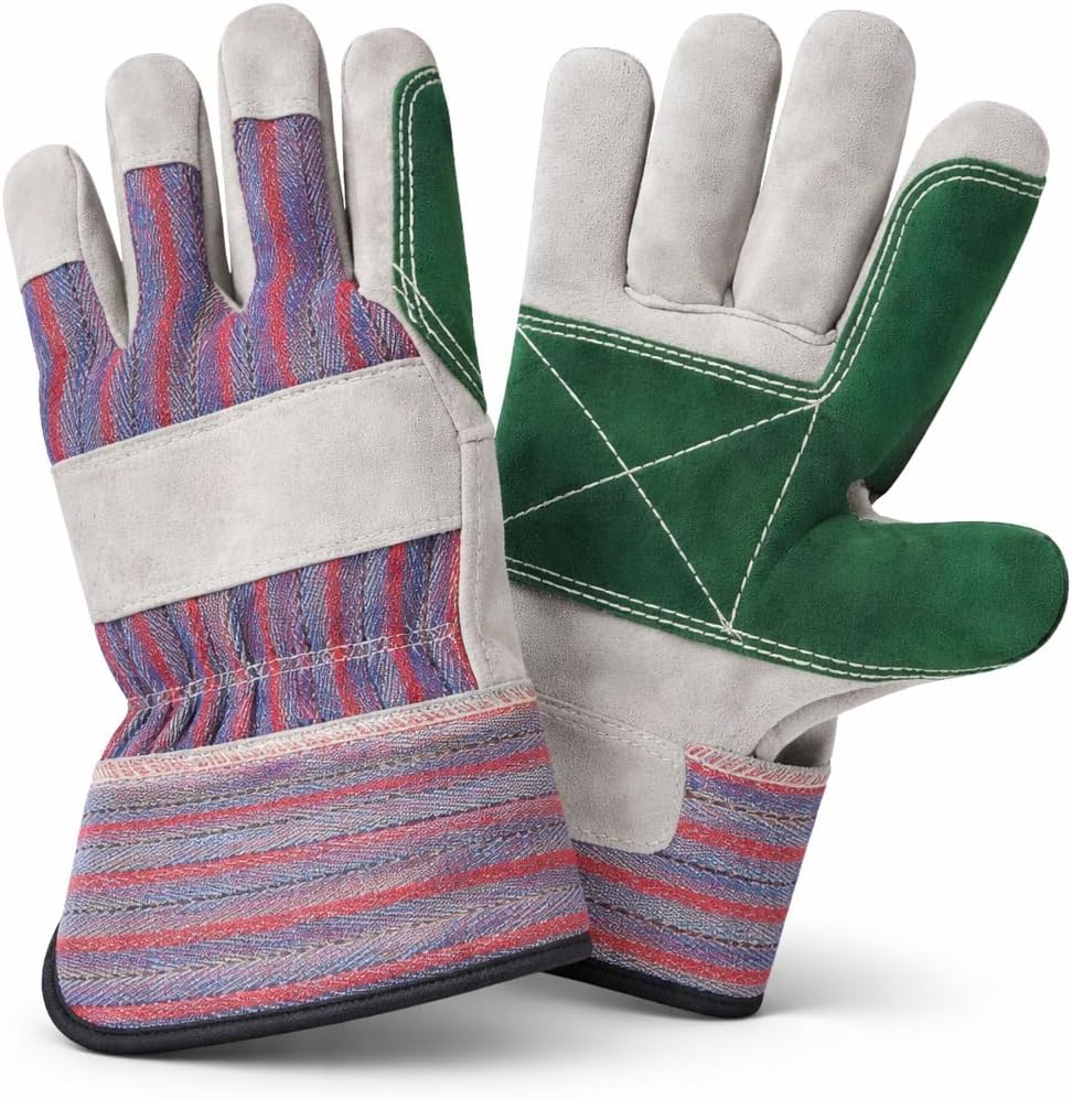 MOUNTAIN ESSENTIALS Leather Work Gloves, Split Cowhide Palm, Joint Palm Construction, Safety Cuff for Construction & Welding
