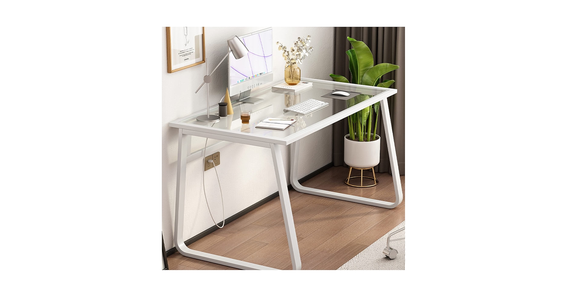 Amazon | 透明強化ガラスコンピュータデスクモダンなワーク