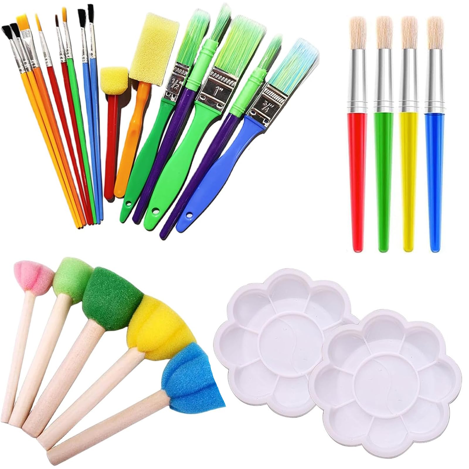 26Pcs Kids Paint Brushes, Colorful Paint Brush Set Kids in Various Sizes, Kids Paint Palette, Washable Toddler Paint Brushes for Watercolor Oil Rock Painting DIY Art