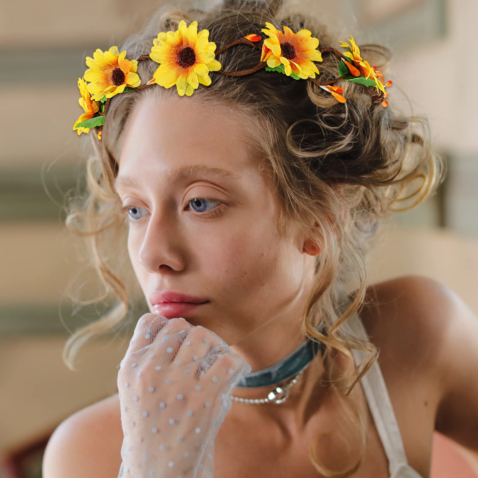 minkissy 8pezzi Fasce Floreali Per Ragazze Corone Di Girasole Artificiale Accessori Eleganti Per Foto e Occasioni Speciali Design Bohemien Adatte Per Uso Quotidiano e Feste Spiaggia