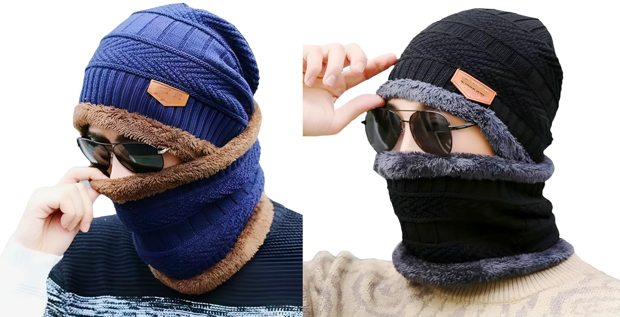 Combo Pack of 2 Woolen Cap Neck Warmer Set for Men and Women Winter Warm Hat & Muffler Set Free Size Unisex Winter Accessories