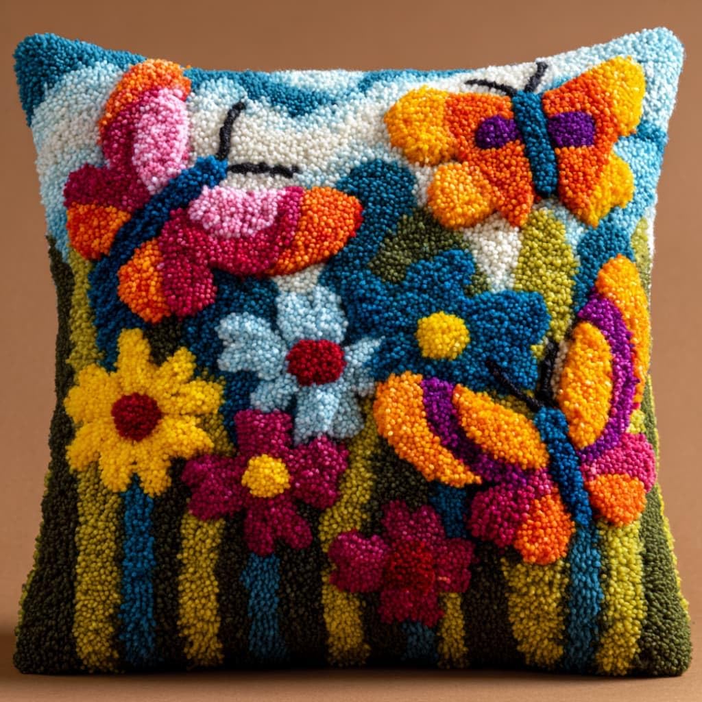 WallustrioaW Latch Hook Pillow Case Kits,Sunflower 17X17 Inch Latch Hook Cushion Cover Kit,Knitting Kits Cushion for Adults Rug Making Kit for Starters