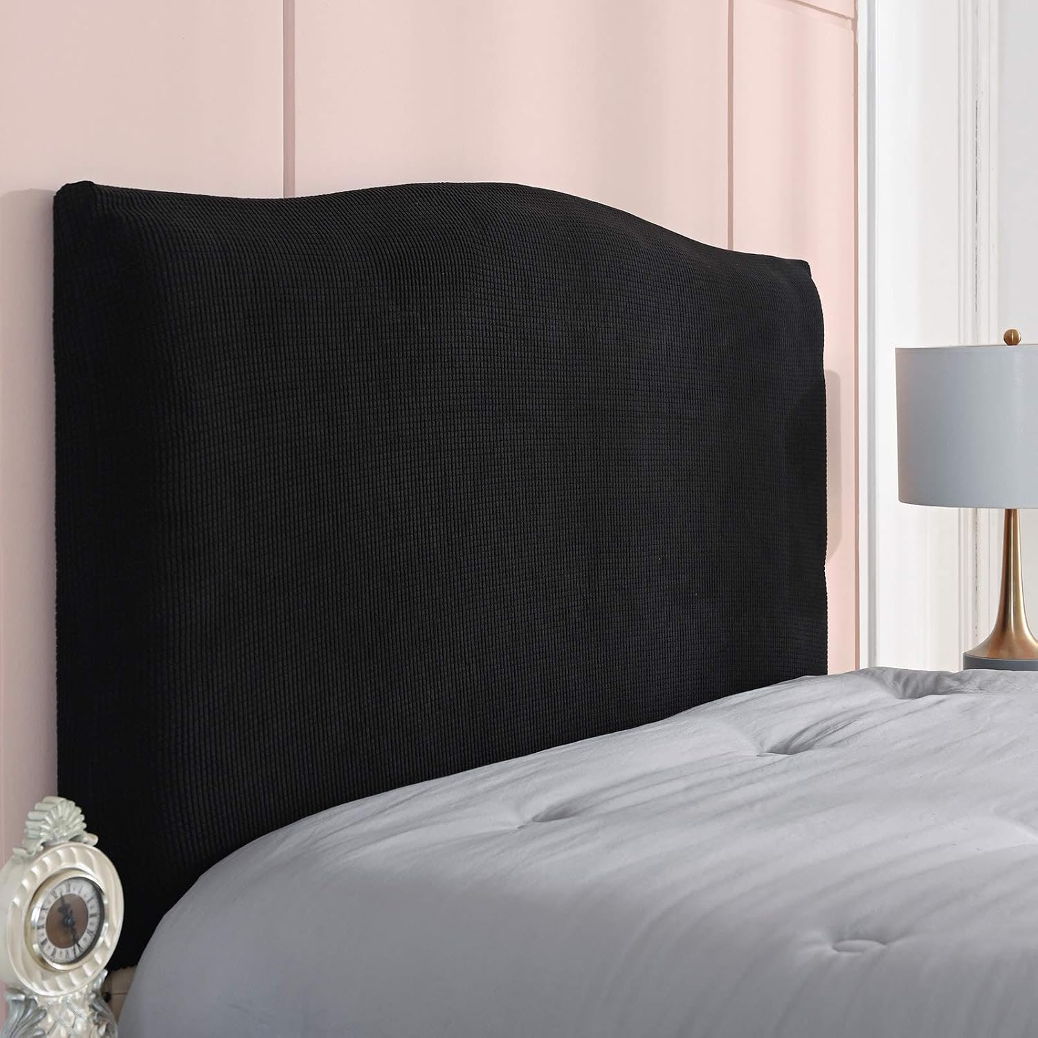 WOMACO Bed Headboard Slipcover Protector Stretch Solid Color Dustproof Cover for Bedroom Decor (Z Jacquard-Black, Queen (59"-67"))