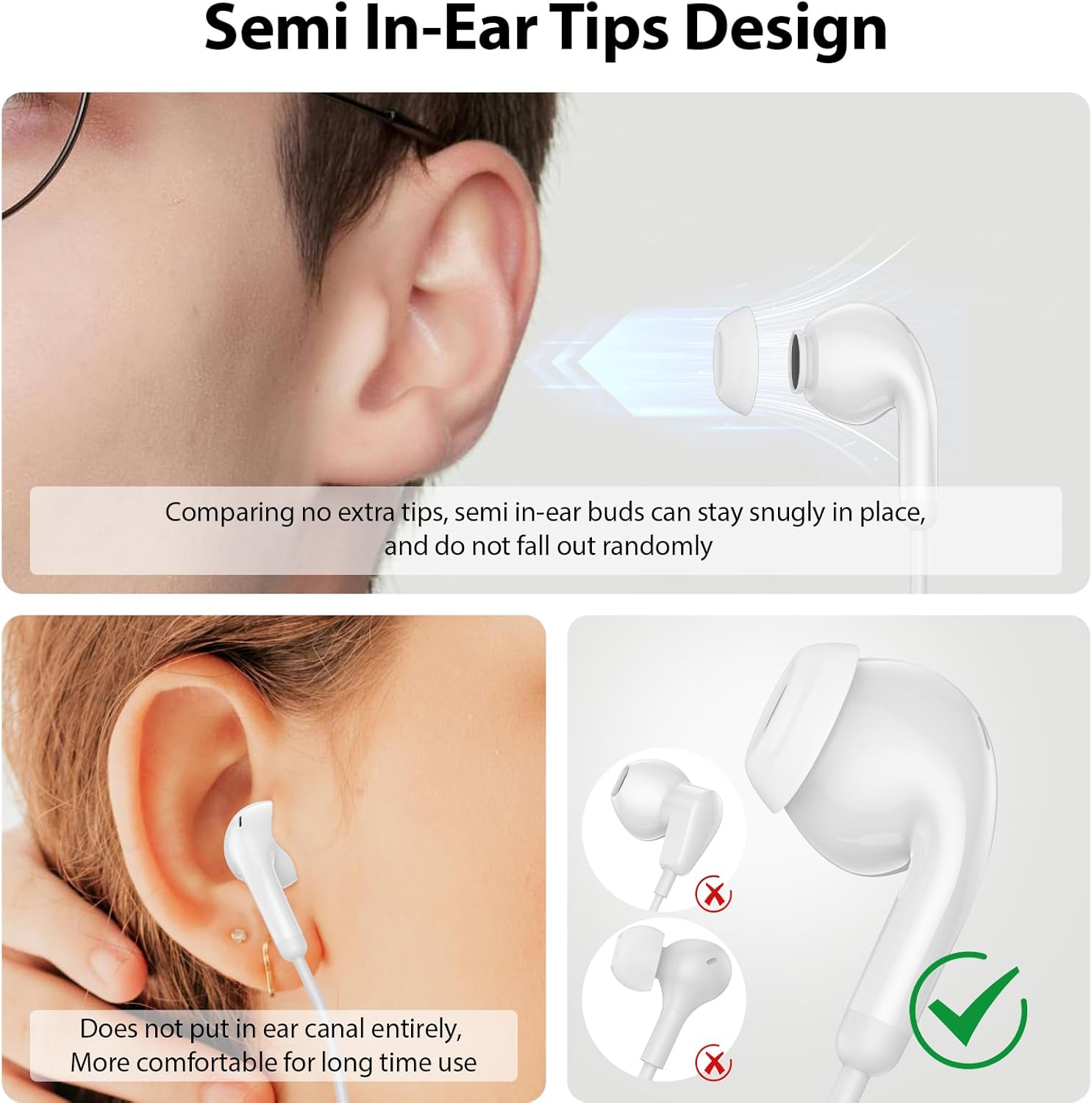 USB C Earbuds 4.9FT Wired Headphones with Secure Wingtip, 3.9FT Wired Earbuds USB C Headphones for iPhone 17 Pro Max 16e 16 Plus 15,Noise Canceling Type C Earphone for Samsung Galaxy A17 A16 S25 FE