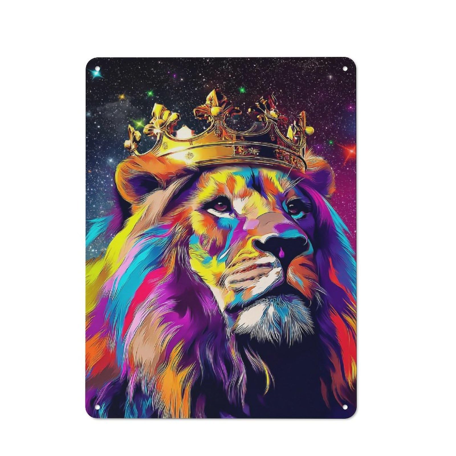 Junmoney Colorful Lion In Space Decorative Metal Sign 40X30cm, Creative Studio Wall Plaque For Hobby Room, Office, Lounge Or Living Room