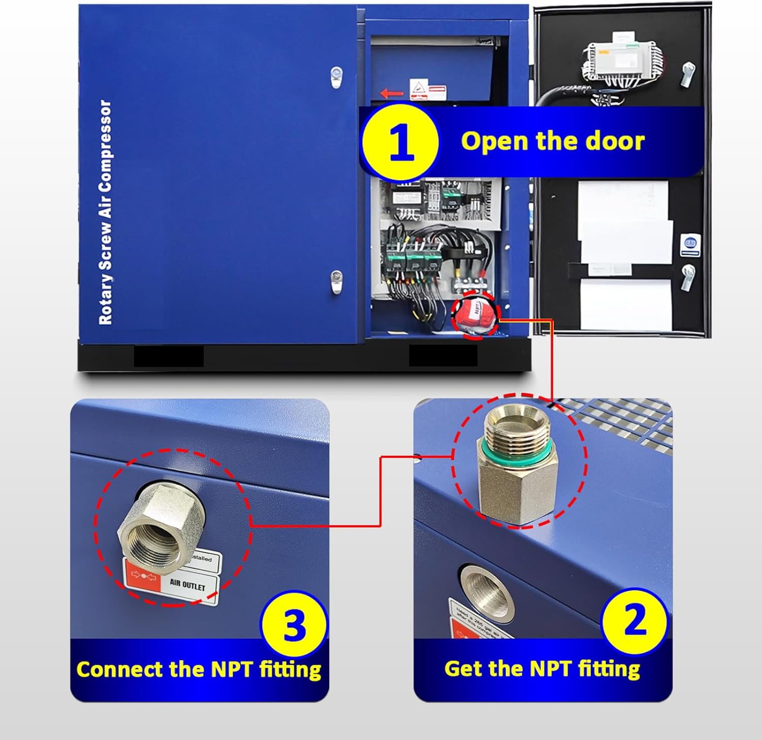 Gifts for Men,50HP Rotary Screw Air Compressor,219CFM,125PSI,460V 3PHASE 60HZ, Fixed Speed Compressor,Industrial-Grade,Heavy Duty Air Compressed System