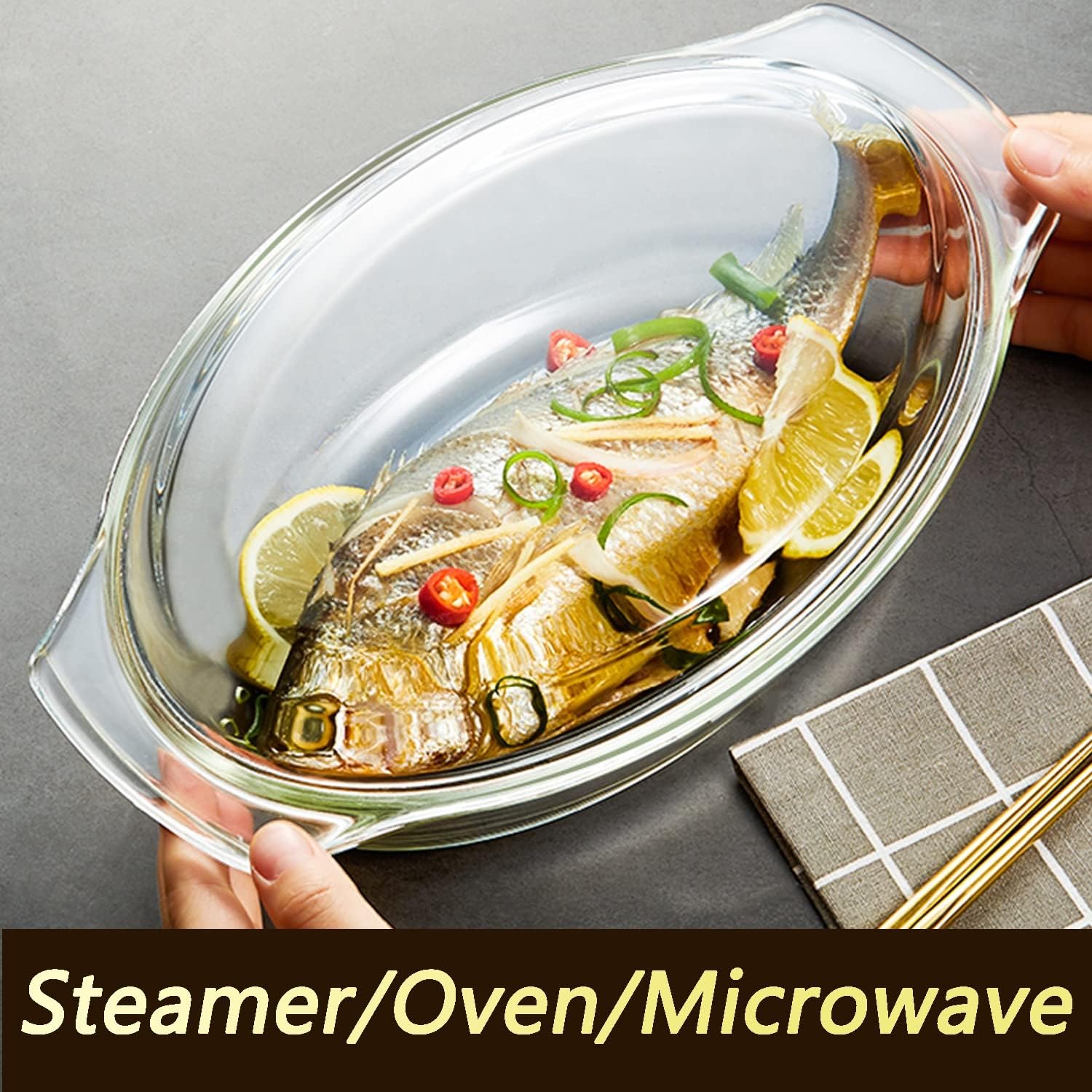 Baking Oval with Lid Clear Glass Baking Dish Heat Resistant Borosilicate Glass