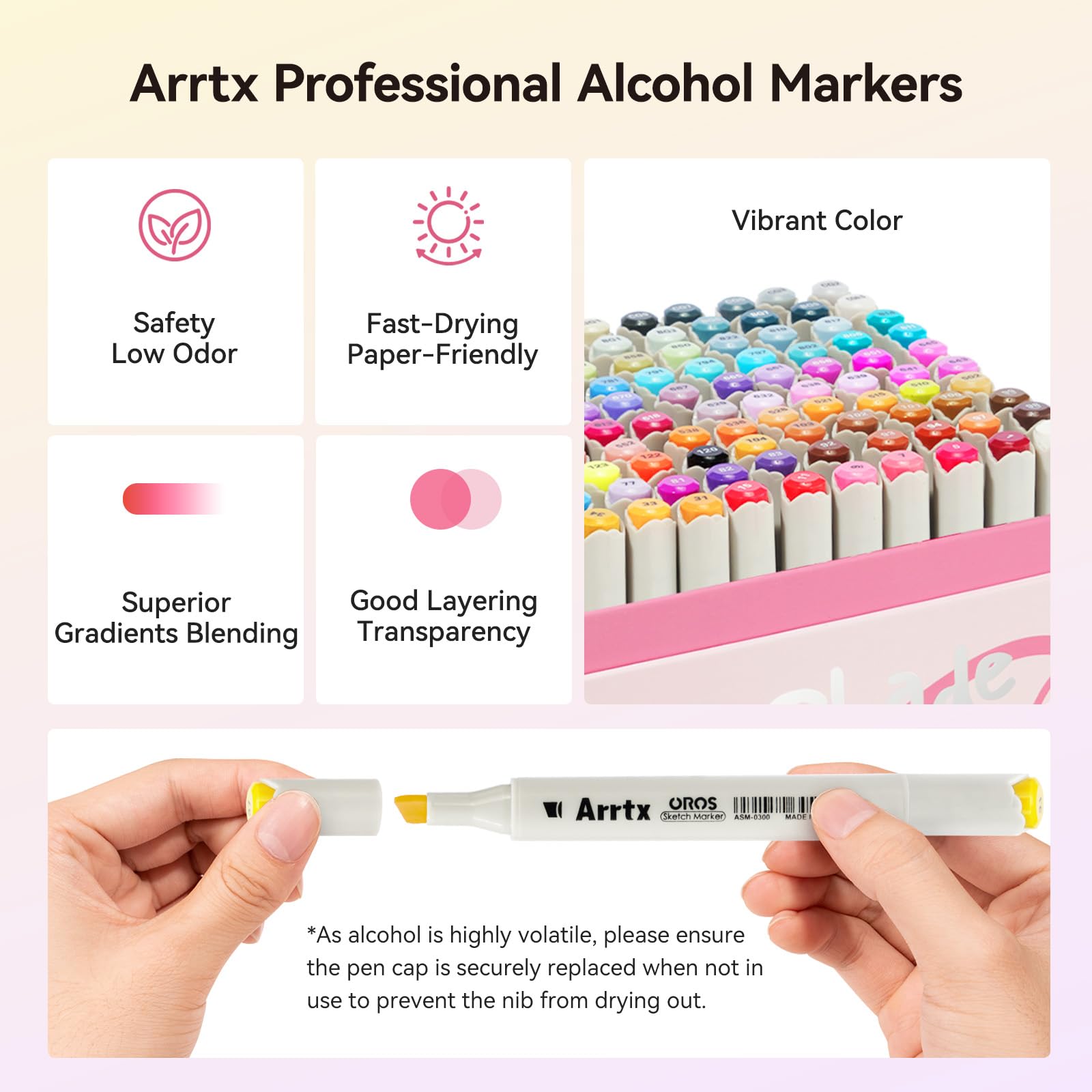 Arrtx Alcohol Markers 160 Color Set, Dual Tip Brush and Chisel, Professional Alcohol-Based Art Markers for Artists, Adults, Beginners, Ideal for Sketching,Illustration image 2