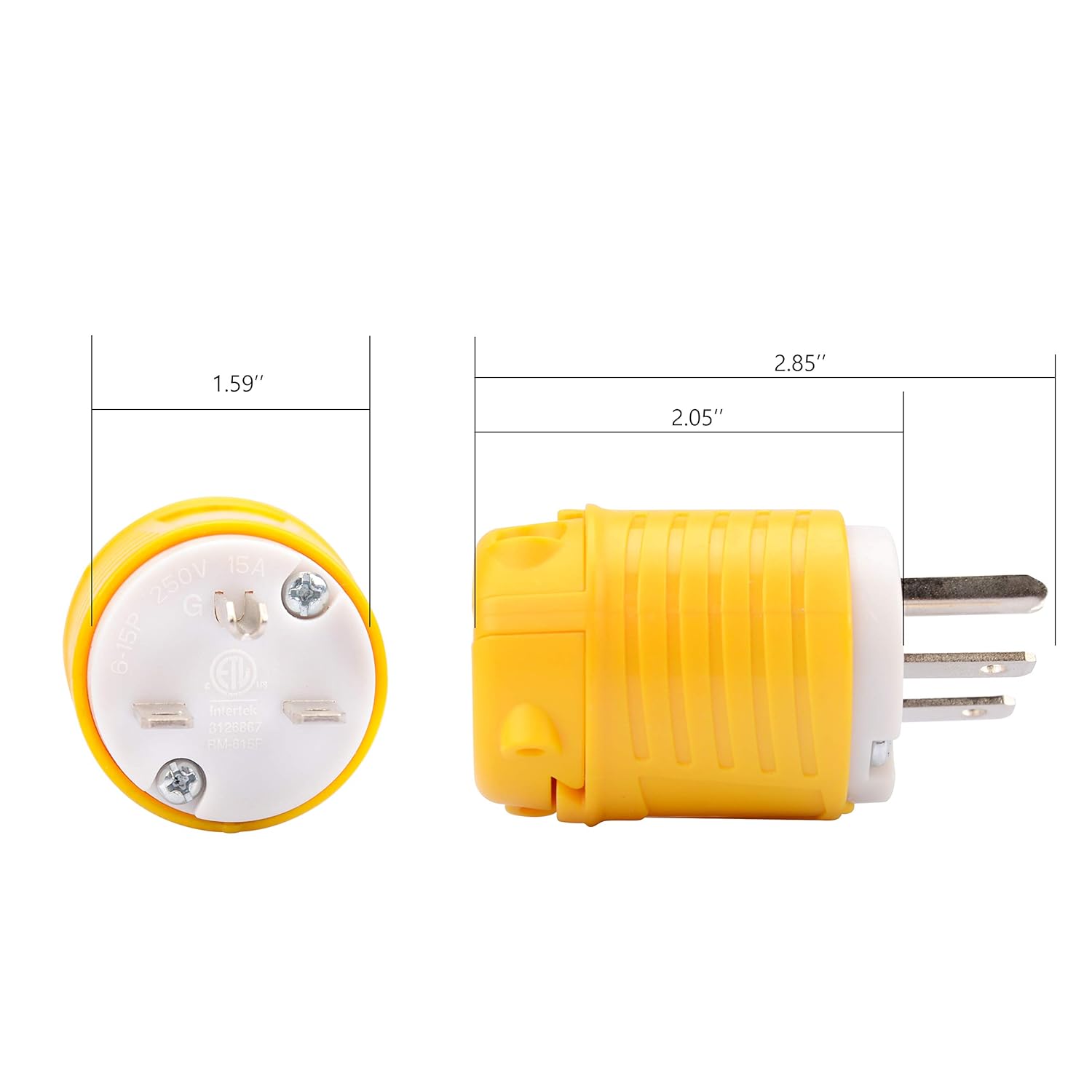 RVGUARD Electrical Replacement Plug, Extension Cord Ends Male Plug, NEMA 6-15P, 15 Amp 250 Volt, 2 Pole 3 Wire Grounding, ETL Listed