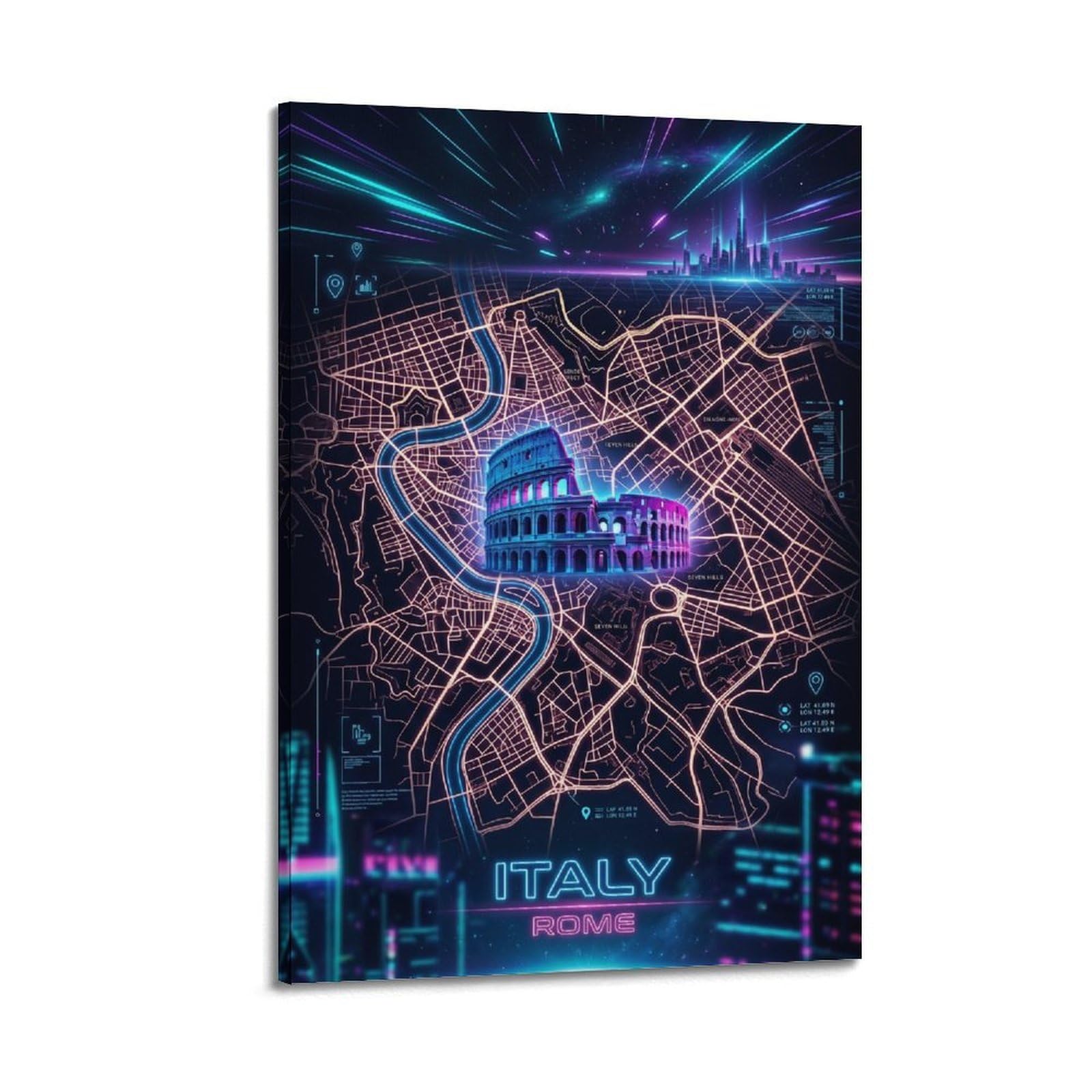 OKAHYS Rome Italy City Map Poster Tiber River Colosseum Modern Decorative Canvas Prints - Ideal Wall Art for Family, Man Cave, Game Room, Boys & Girls Bedroom 20x30inch(50x75cm)