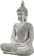 gartendekoparadies.de Cast Stone Garden Buddha Statue 49cm Height 16kg Frost Resistant Thai Buddha Statue (Grey)