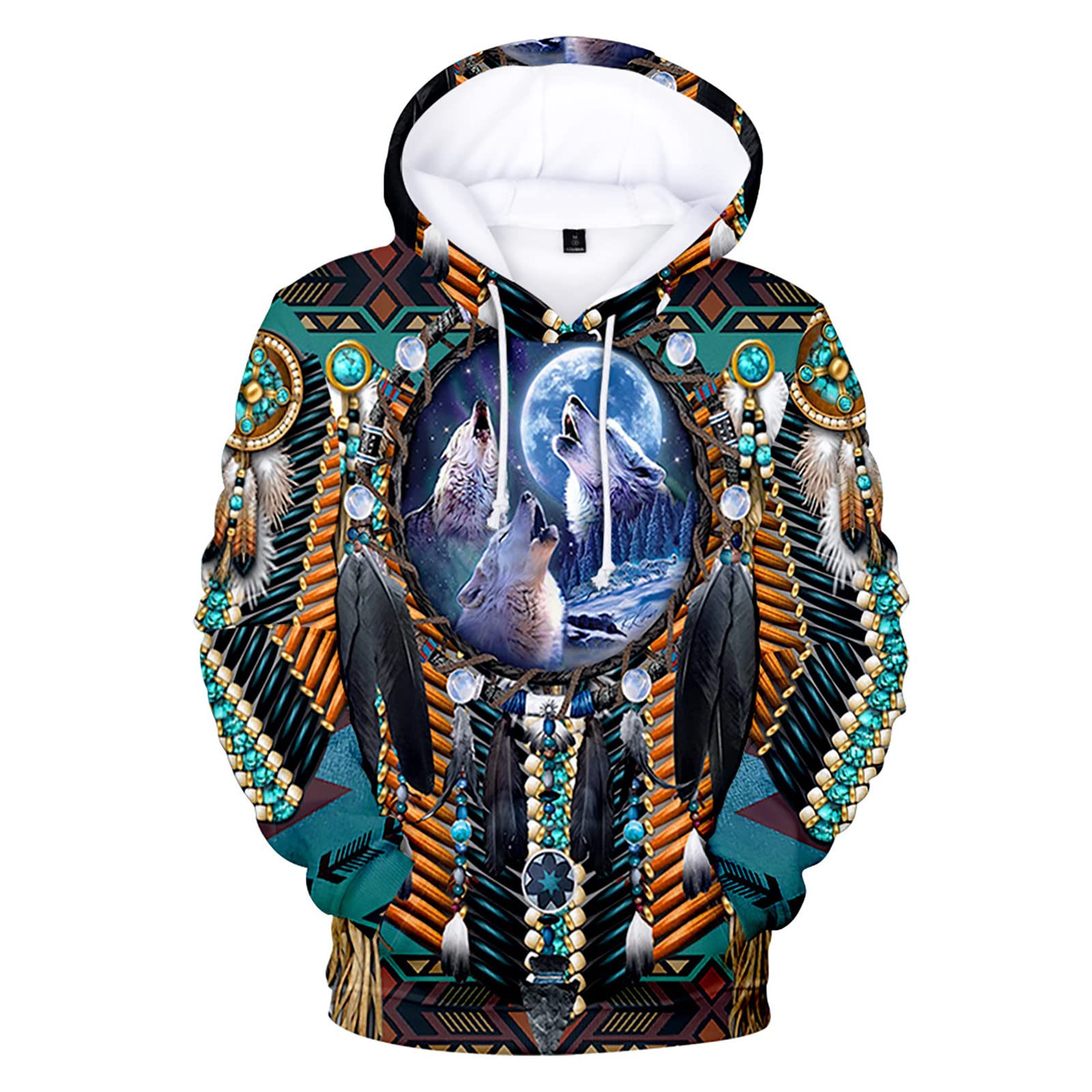 Mens Hoodie Sweatshirts Ethnic Style 3D Digital Printing Pullover Sweater With Hooded Long Sleeve Hoodies