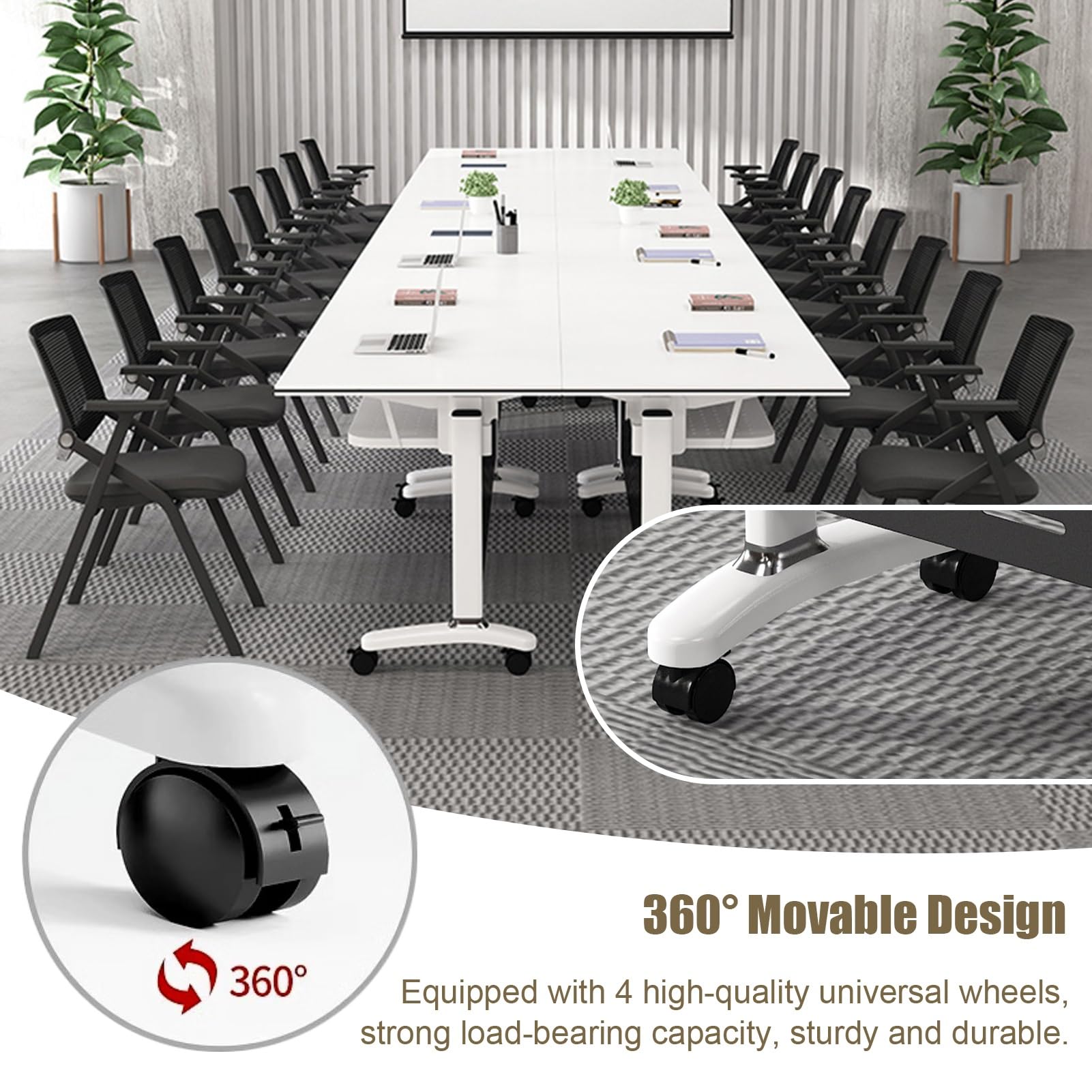 Mesa de Reuniones Mobile Foldable Conference Table, Save Space Rolling Meeting Table with Locking Wheels, Meeting/Training Table for Classroom or Office(White,140x40x75cm)
