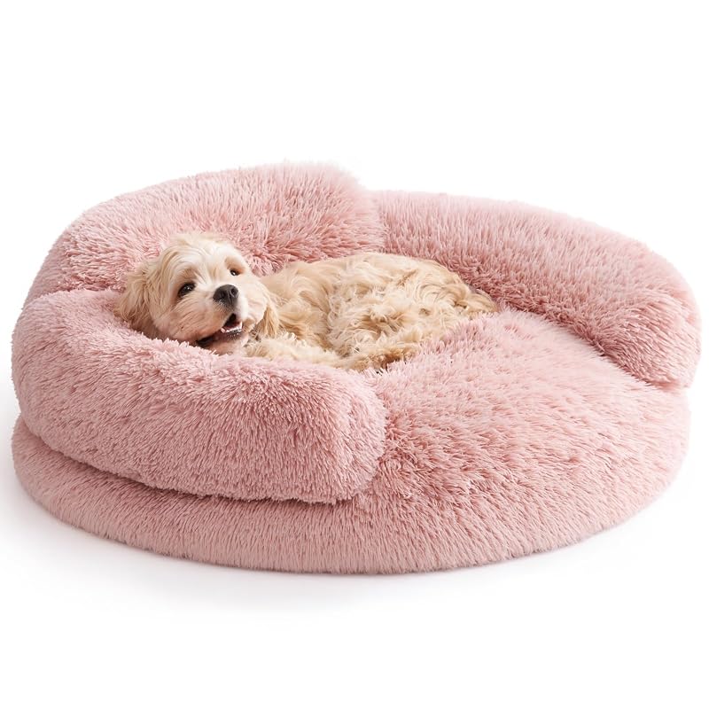 Cama redonda tipo donut para gatos e cães, em pelo sintético, EHEYCIGA Pink – 66,04 x 66,04 x 19,05 cm