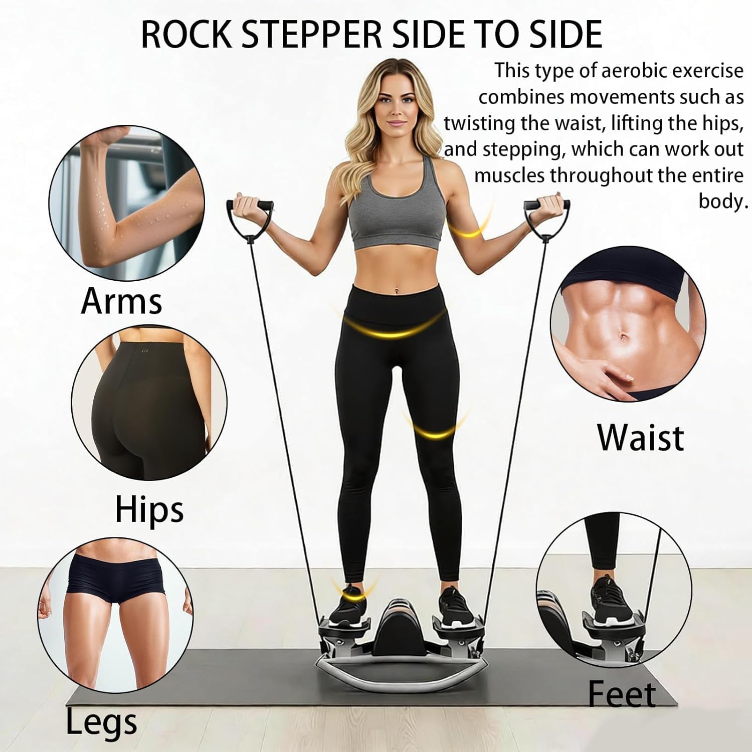 FYYSJW Side-to-Side Steppers for Exercise at Home, Compact Lateral Rocking Fitness Stepper,Mini Stepper for Full Body Workout,Portable Foldable U-Shaped Rock Stepper with 220LBS Weight Capacity