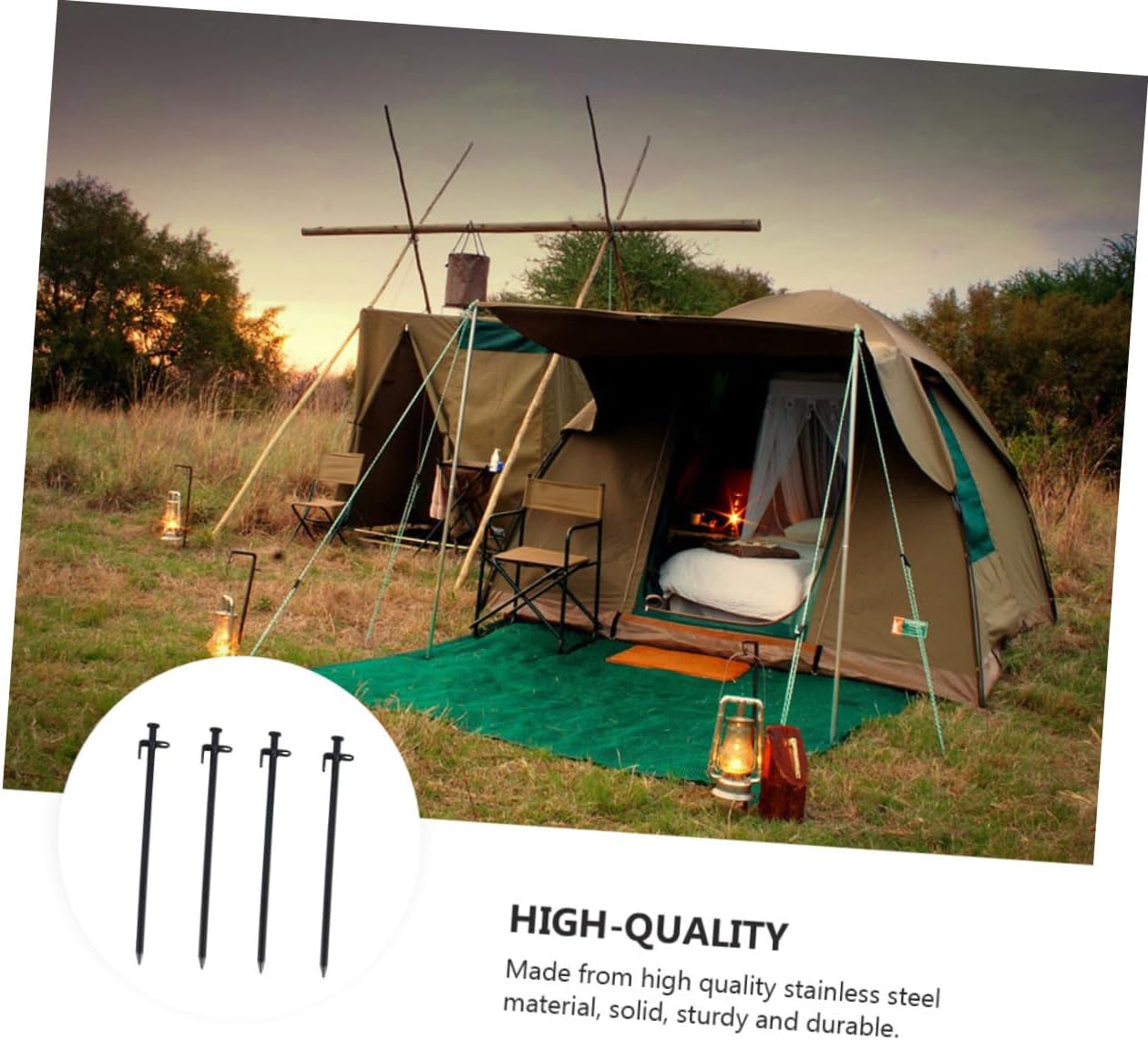 8pcs Heavy Duty Steel Tent Pegs 30cm Extra Long Ground Stakes for Camping Hiking Outdoor Tent Accessories