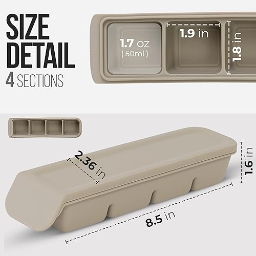 Miniatura 8 de Bandejas de silicona para congelador con tapa, 1.7 onzas, 4 secciones, moldes de silicona a prueba de fugas para leche materna casera, purés,