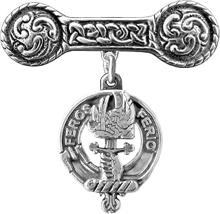 Chisholm Clan Crest Iona Bar Brooch - Sterling Silver