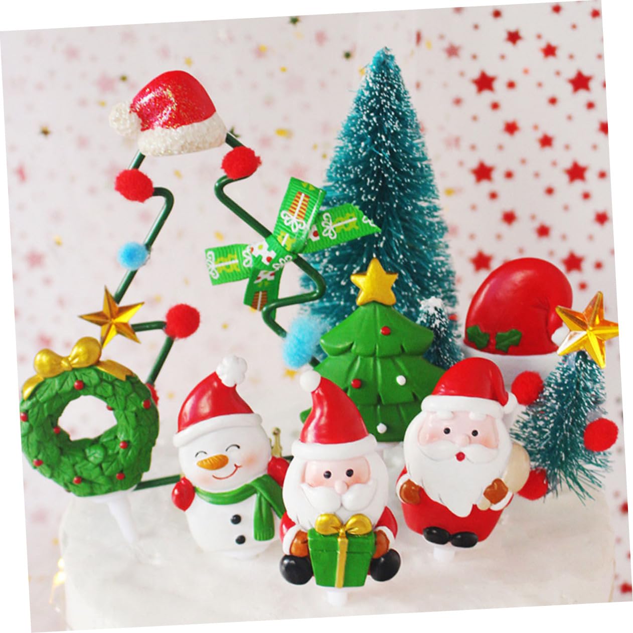 Cabilock 15 Pz Decorazione Per Torte in Resina Decorazioni Per Cupcake Albero Di Natale Decorazione Della Torta Del Fumetto Plettro Di Cupcake Natalizio Babbo Natale Mini Stuzzicadenti 3d