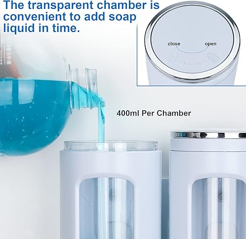 Miniatura 3 de Majade Dispensador de champú y acondicionador, dispensador de jabón para baño, separador de ducha 3 cámaras sin taladro, hotel, baño, escuela,