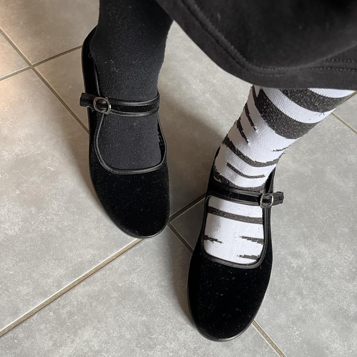 missfiona Black Velvet Mary Jane Flat Shoes for Women