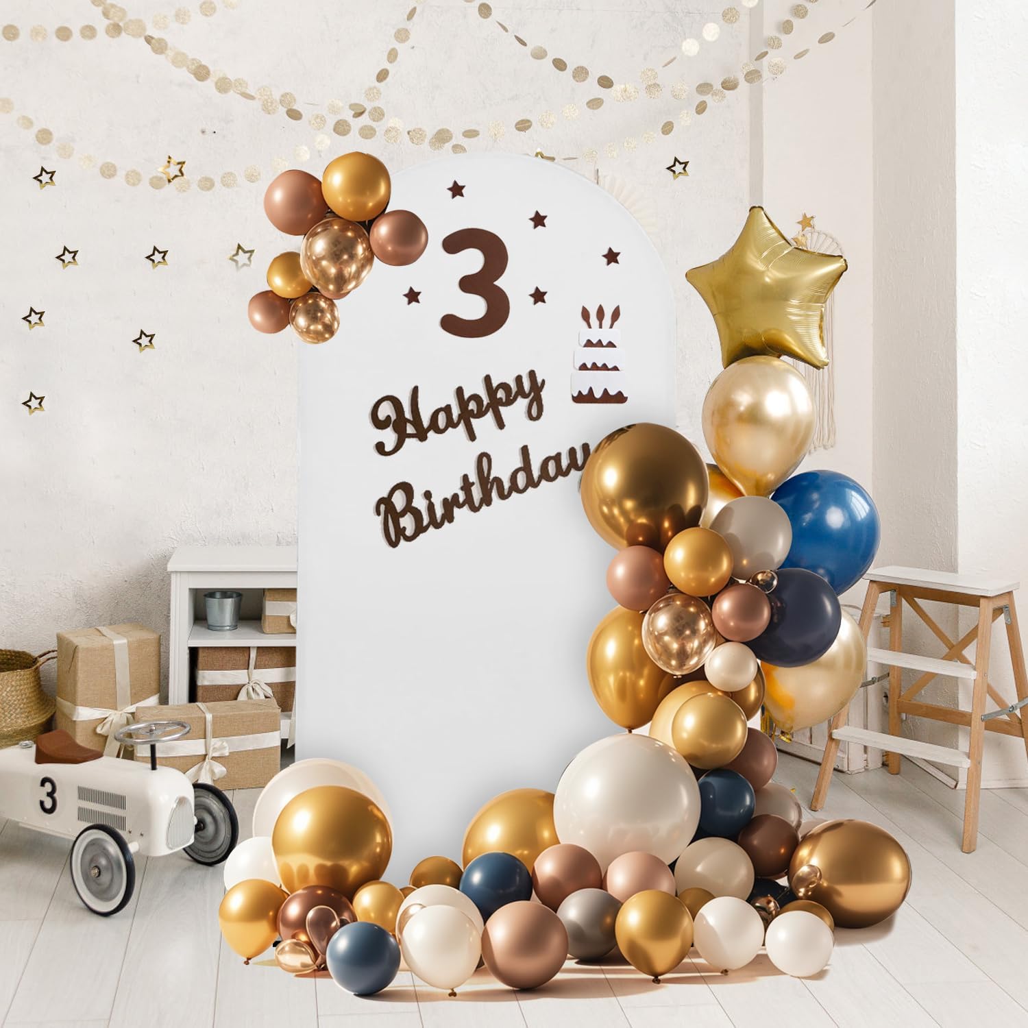 Arch Backdrop Stand and Cover Set, 2 Metal Balloon Arch Backdrop 7.2ft 6ft, Gold Arched Stand Frame for Wedding, Parties,Birthday,Decorations (White,7.2ft+6ft)
